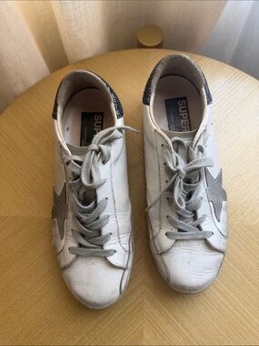 Golden Goose White Leather Sneakers with Gray Star